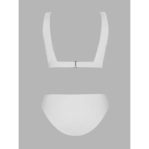 imageCUPSHE Women Swimsuit Bikini Set Two Piece Ribbed Texture Side Cutout Tank Top Mid Rise Bathing SuitWhite