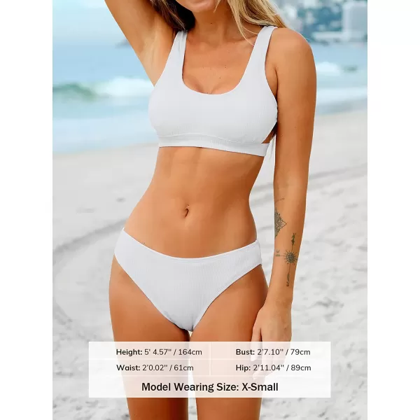 imageCUPSHE Women Swimsuit Bikini Set Two Piece Ribbed Texture Side Cutout Tank Top Mid Rise Bathing SuitWhite