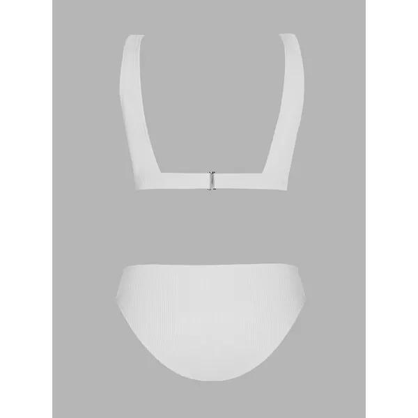 imageCUPSHE Women Swimsuit Bikini Set Two Piece Ribbed Texture Side Cutout Tank Top Mid Rise Bathing SuitWhite