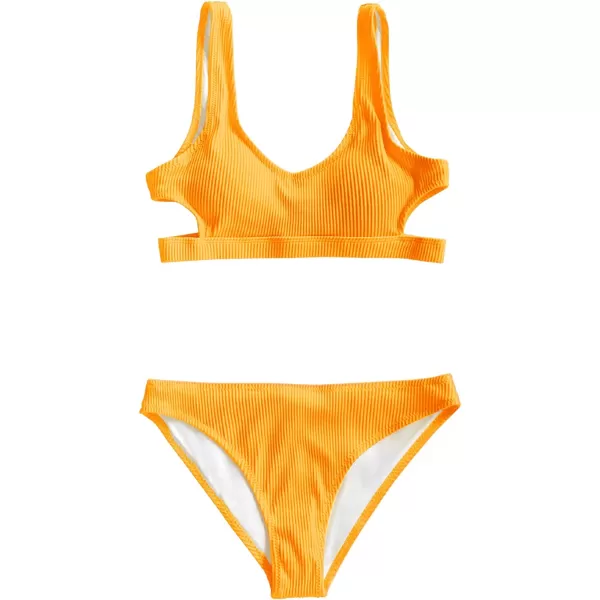imageCUPSHE Women Swimsuit Bikini Set Two Piece Ribbed Texture Side Cutout Tank Top Mid Rise Bathing SuitYellow