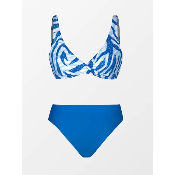 imageCUPSHE Women Swimsuit Bikini Set Two Piece Twisted Front Animal Print Ruched Bottom with Adjustable Wide StrapsRoyal Blue