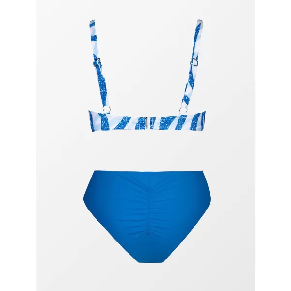 imageCUPSHE Women Swimsuit Bikini Set Two Piece Twisted Front Animal Print Ruched Bottom with Adjustable Wide StrapsRoyal Blue