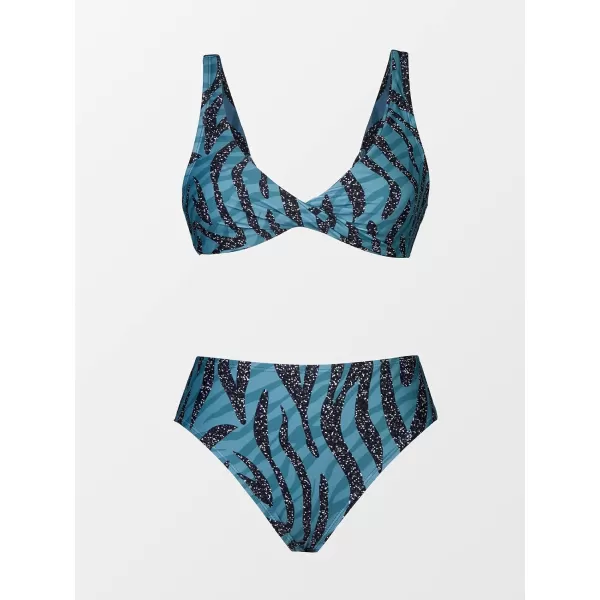imageCUPSHE Women Swimsuit Bikini Set Two Piece Twisted Front Animal Print Ruched Bottom with Adjustable Wide StrapsSapphire Blue