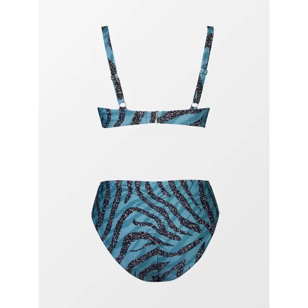imageCUPSHE Women Swimsuit Bikini Set Two Piece Twisted Front Animal Print Ruched Bottom with Adjustable Wide StrapsSapphire Blue