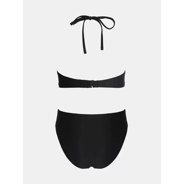 imageCUPSHE Women Swimsuit Bikini Sets Halter Triangle Mesh Mid Rise Cheeky Two Piece Bathing SuitBlack