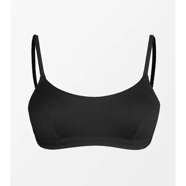 imageCUPSHE Women Swimsuit Bikini Top Ribbed Textured Scoop Neck Bathing SuitBlack