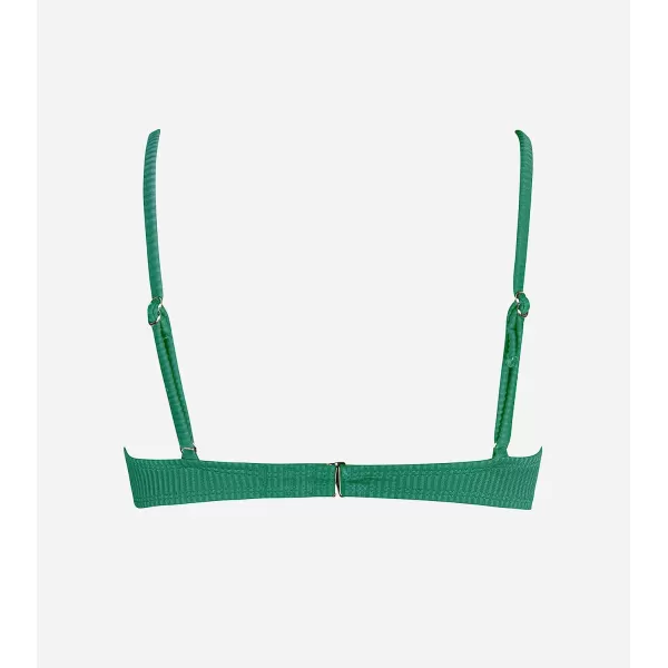 imageCUPSHE Women Swimsuit Bikini Top Ribbed Textured Scoop Neck Bathing SuitDark Green