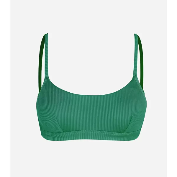 imageCUPSHE Women Swimsuit Bikini Top Ribbed Textured Scoop Neck Bathing SuitDark Green