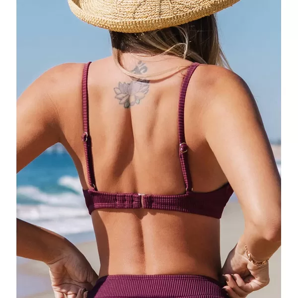 imageCUPSHE Women Swimsuit Bikini Top Ribbed Textured Scoop Neck Bathing SuitJam