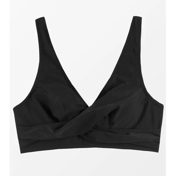 imageCUPSHE Women Swimsuit Bikini Top Wrap Self Tie Bathing Suit with Fixed Wide StrapsBlack