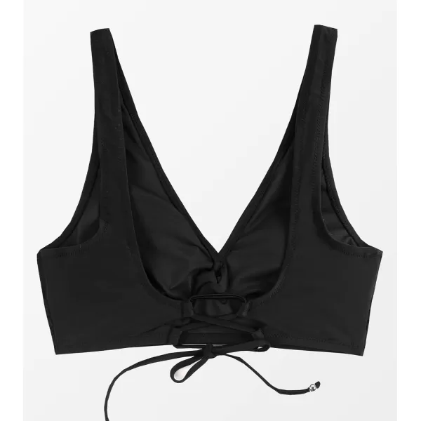 imageCUPSHE Women Swimsuit Bikini Top Wrap Self Tie Bathing Suit with Fixed Wide StrapsBlack