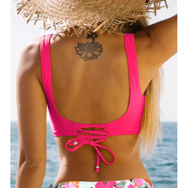 imageCUPSHE Women Swimsuit Bikini Top Wrap Self Tie Bathing Suit with Fixed Wide StrapsBright Pink
