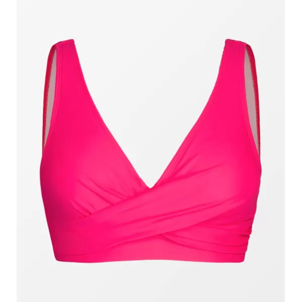imageCUPSHE Women Swimsuit Bikini Top Wrap Self Tie Bathing Suit with Fixed Wide StrapsBright Pink