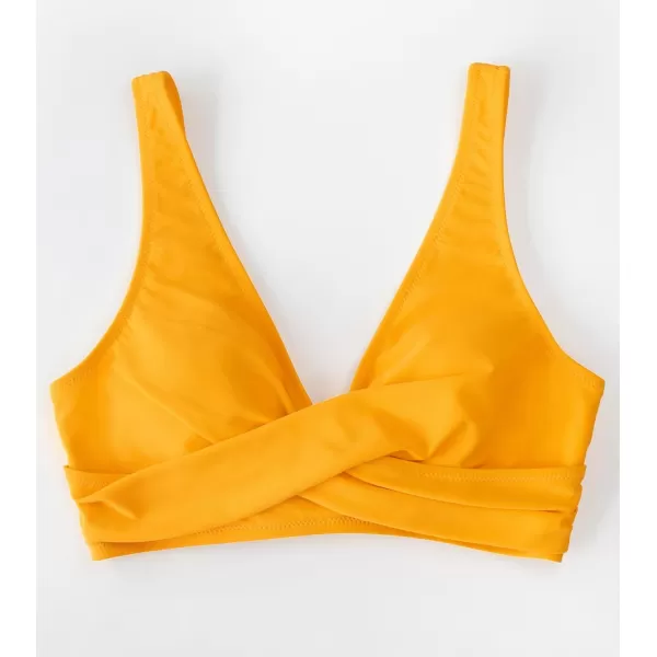 imageCUPSHE Women Swimsuit Bikini Top Wrap Self Tie Bathing Suit with Fixed Wide StrapsBright Yellow