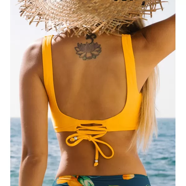 imageCUPSHE Women Swimsuit Bikini Top Wrap Self Tie Bathing Suit with Fixed Wide StrapsBright Yellow