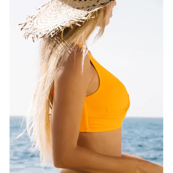 imageCUPSHE Women Swimsuit Bikini Top Wrap Self Tie Bathing Suit with Fixed Wide StrapsBright Yellow