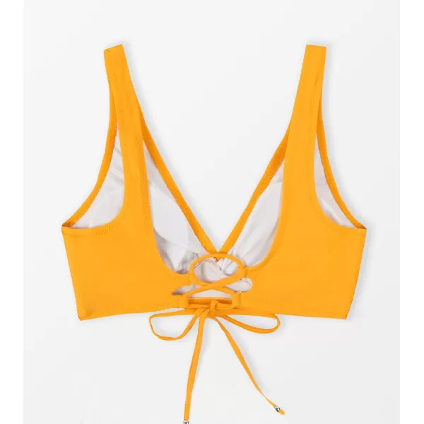 imageCUPSHE Women Swimsuit Bikini Top Wrap Self Tie Bathing Suit with Fixed Wide StrapsBright Yellow