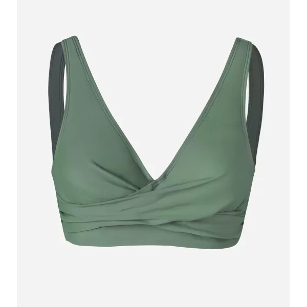 imageCUPSHE Women Swimsuit Bikini Top Wrap Self Tie Bathing Suit with Fixed Wide StrapsDark Green