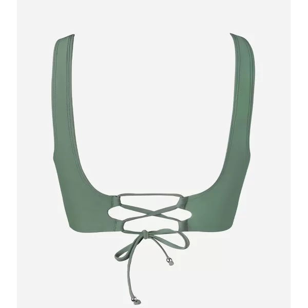 imageCUPSHE Women Swimsuit Bikini Top Wrap Self Tie Bathing Suit with Fixed Wide StrapsDark Green