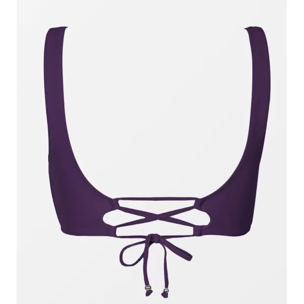imageCUPSHE Women Swimsuit Bikini Top Wrap Self Tie Bathing Suit with Fixed Wide StrapsDark Purple
