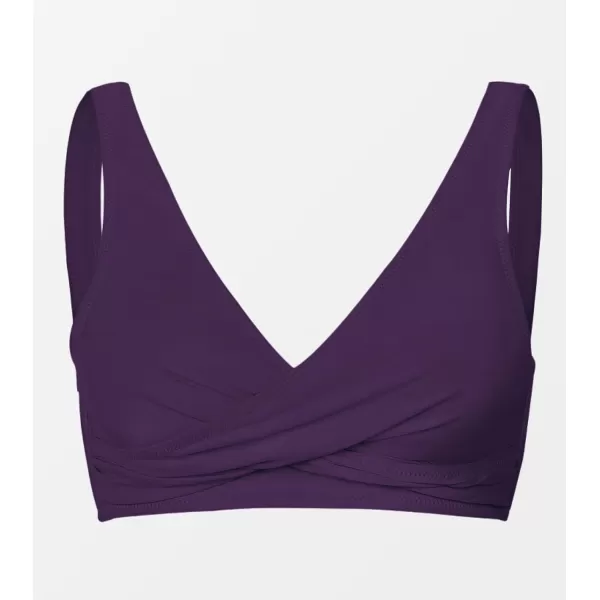 imageCUPSHE Women Swimsuit Bikini Top Wrap Self Tie Bathing Suit with Fixed Wide StrapsDark Purple