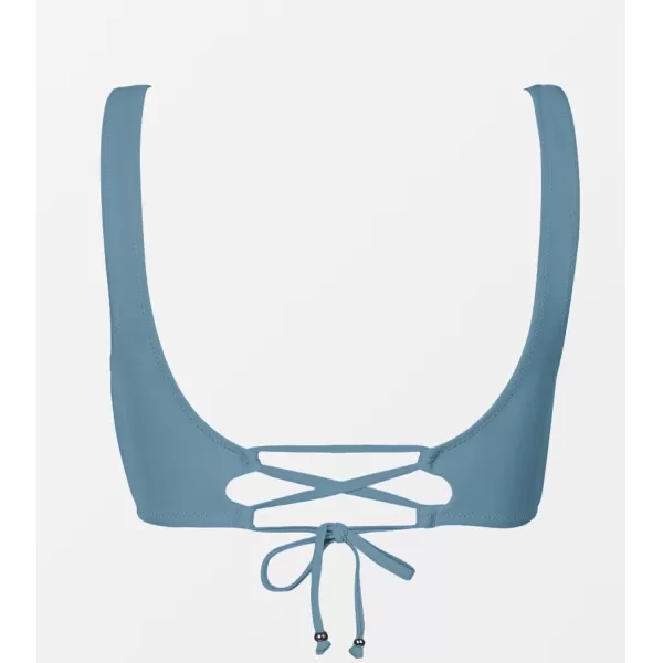 imageCUPSHE Women Swimsuit Bikini Top Wrap Self Tie Bathing Suit with Fixed Wide StrapsGlacier Blue