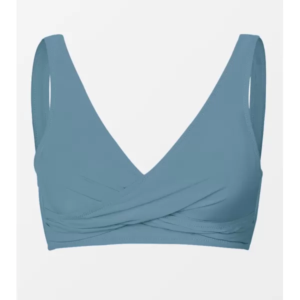 imageCUPSHE Women Swimsuit Bikini Top Wrap Self Tie Bathing Suit with Fixed Wide StrapsGlacier Blue