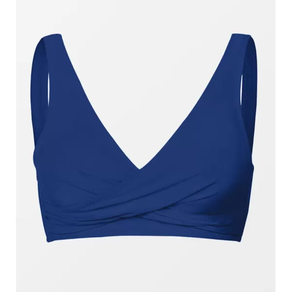 imageCUPSHE Women Swimsuit Bikini Top Wrap Self Tie Bathing Suit with Fixed Wide StrapsNavy Blue