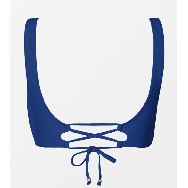 imageCUPSHE Women Swimsuit Bikini Top Wrap Self Tie Bathing Suit with Fixed Wide StrapsNavy Blue