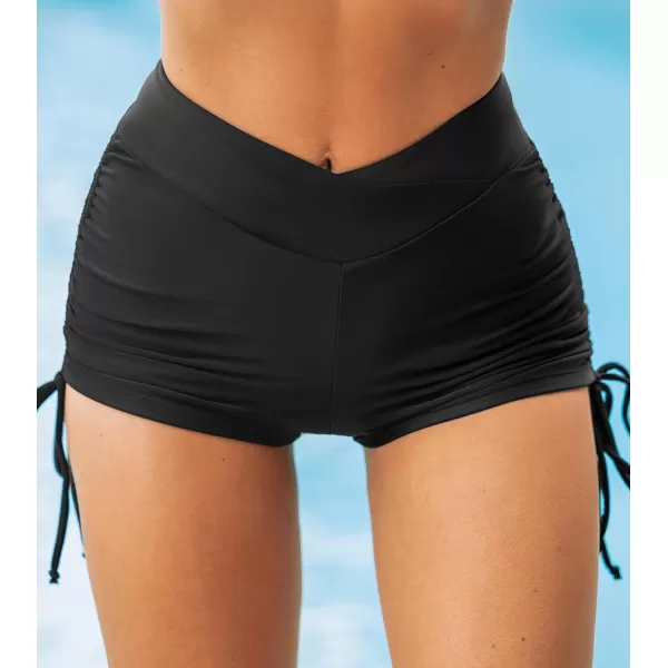 imageCUPSHE Women Swimsuit Board Shorts High Waisted Side Tie Sporty Swim Shorts with Full CoverageBlack
