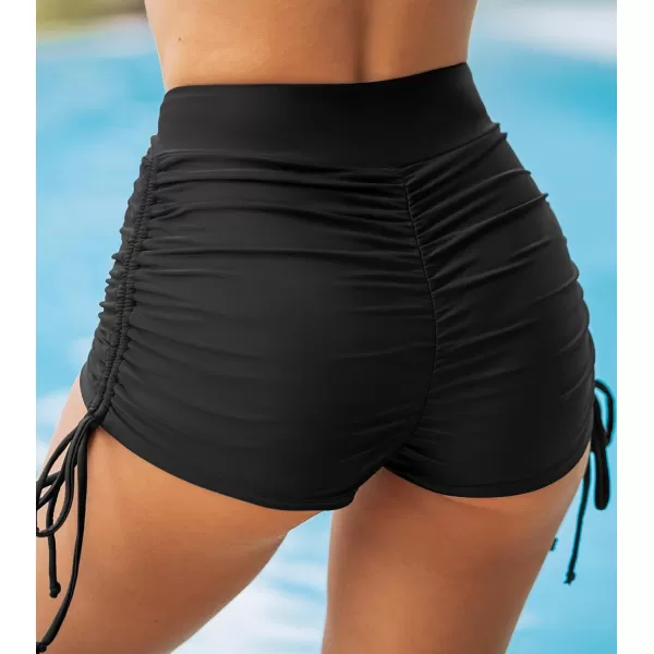 imageCUPSHE Women Swimsuit Board Shorts High Waisted Side Tie Sporty Swim Shorts with Full CoverageBlack