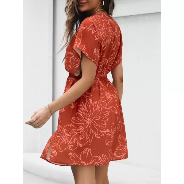 imageCUPSHE Women Swimsuit Coverup Casual V Neck Dress Short Sleeve Elastic Waist Cover Up Dresses 2024 BeachwearOrange