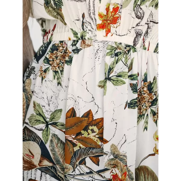 imageCUPSHE Women Swimsuit Coverup Casual V Neck Dress Short Sleeve Elastic Waist Cover Up Dresses 2024 BeachwearWhite Floral