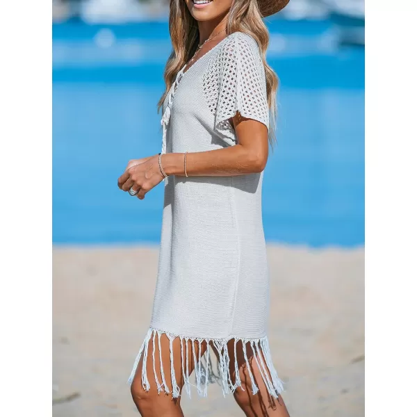 imageCUPSHE Women Swimsuit Crochet Coverup 2024 Summer Swimwear LaceUp Knit Beach Dress with TasselOffwhite