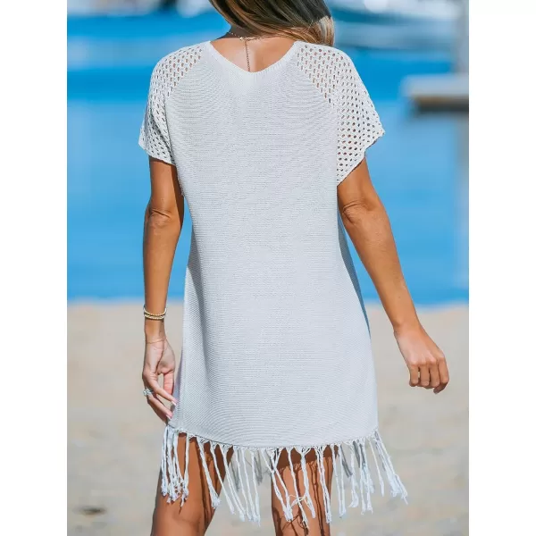 imageCUPSHE Women Swimsuit Crochet Coverup 2024 Summer Swimwear LaceUp Knit Beach Dress with TasselOffwhite