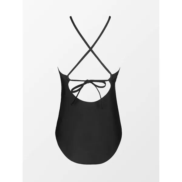 imageCUPSHE Women Swimsuit Maternity One Piece Bathing Suit Keyhole Cutout Ruched Front Crisscross Lace Up BackBlack