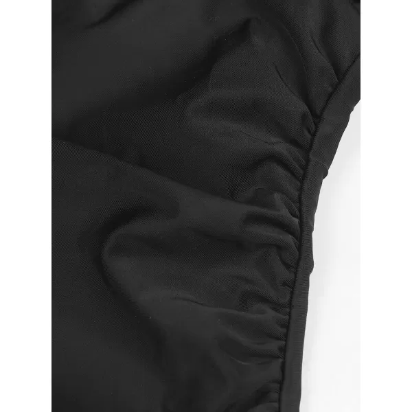 imageCUPSHE Women Swimsuit Maternity One Piece Bathing Suit Keyhole Cutout Ruched Front Crisscross Lace Up BackBlack