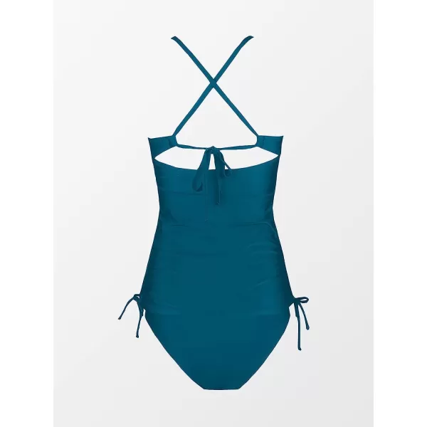 imageCUPSHE Women Swimsuit Maternity Tankini Set Two Piece Bathing Suit Cutout Spaghetti Straps V Neck Drawstring SidesBlue