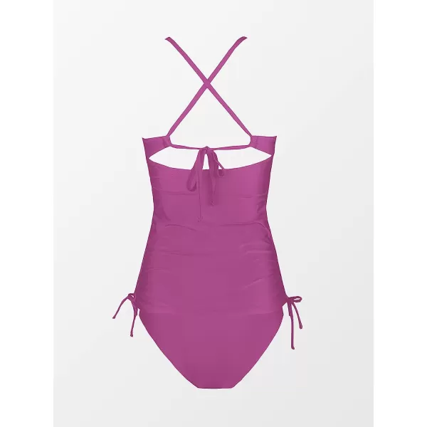 imageCUPSHE Women Swimsuit Maternity Tankini Set Two Piece Bathing Suit Cutout Spaghetti Straps V Neck Drawstring SidesPurple
