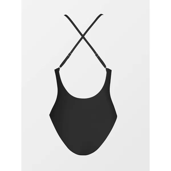 imageCUPSHE Women Swimsuit One Piece Bathing Suit Deep V Neck Crisscross Back Adjustable StrapBlack