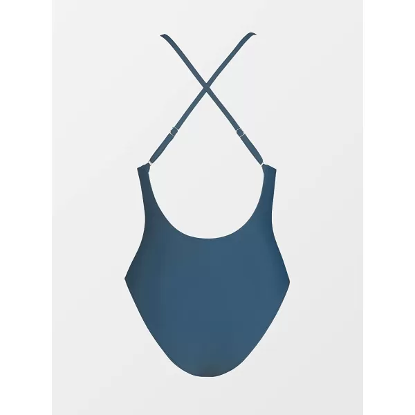 imageCUPSHE Women Swimsuit One Piece Bathing Suit Deep V Neck Crisscross Back Adjustable StrapBlue