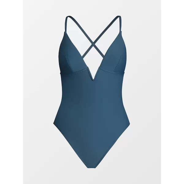 imageCUPSHE Women Swimsuit One Piece Bathing Suit Deep V Neck Crisscross Back Adjustable StrapBlue