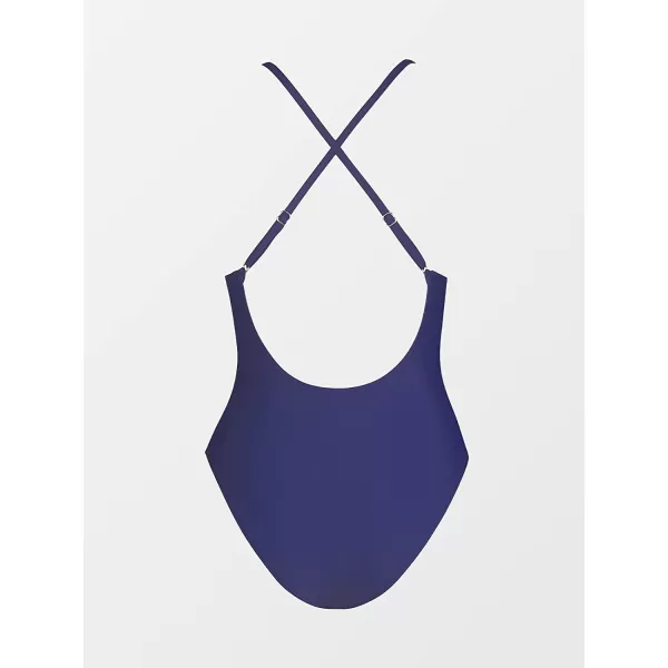imageCUPSHE Women Swimsuit One Piece Bathing Suit Deep V Neck Crisscross Back Adjustable StrapDark Blue
