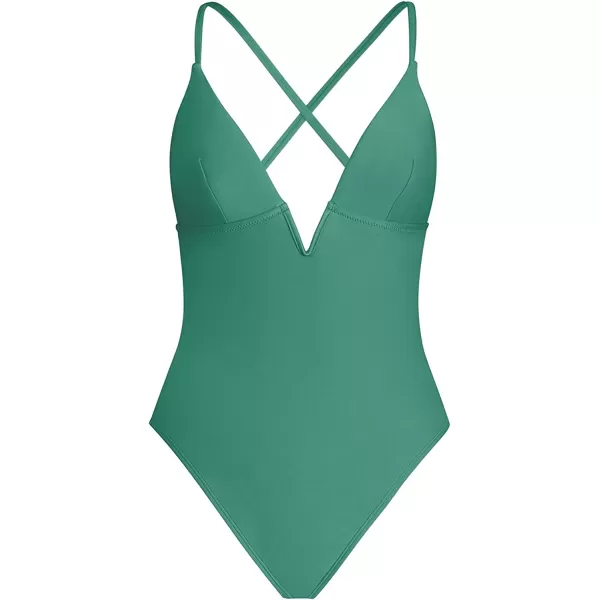 imageCUPSHE Women Swimsuit One Piece Bathing Suit Deep V Neck Crisscross Back Adjustable StrapGreen