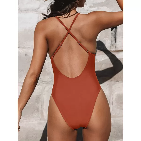 imageCUPSHE Women Swimsuit One Piece Bathing Suit Deep V Neck Crisscross Back Adjustable StrapRed