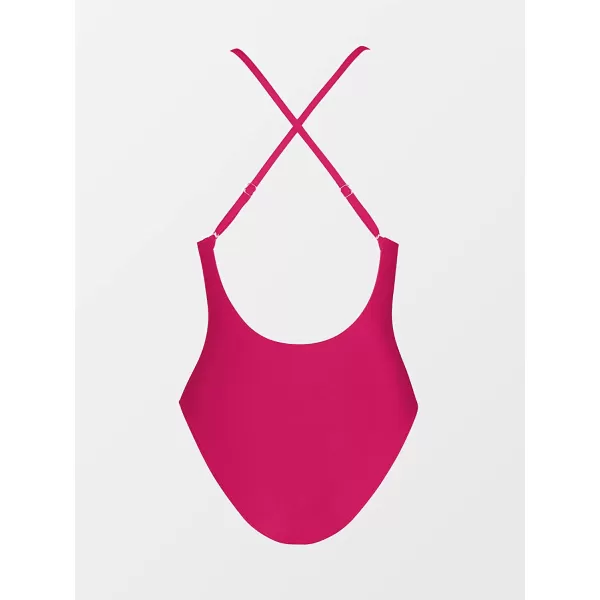 imageCUPSHE Women Swimsuit One Piece Bathing Suit Deep V Neck Crisscross Back Adjustable StrapRose Red