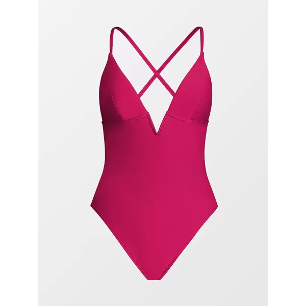 imageCUPSHE Women Swimsuit One Piece Bathing Suit Deep V Neck Crisscross Back Adjustable StrapRose Red