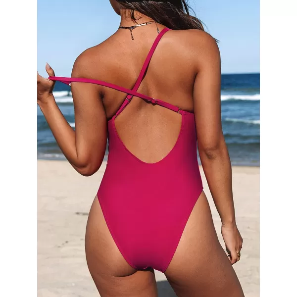 imageCUPSHE Women Swimsuit One Piece Bathing Suit Deep V Neck Crisscross Back Adjustable StrapRose Red