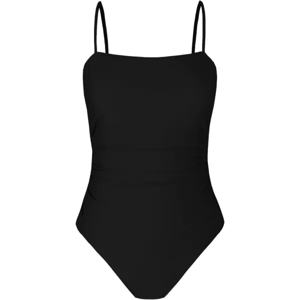 imageCUPSHE Women Swimsuit One Piece Bathing Suit Square Neck Cutout Back Tummy Control with Adjustable Spaghetti StrapsBlack