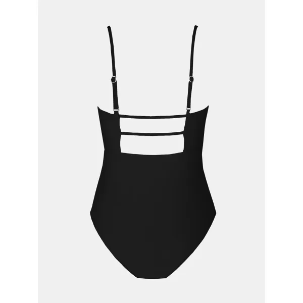 imageCUPSHE Women Swimsuit One Piece Bathing Suit Square Neck Cutout Back Tummy Control with Adjustable Spaghetti StrapsBlack